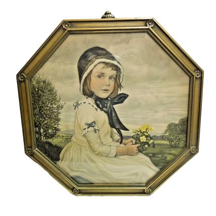 Antique Art Print by Artist, C. Max, Cornielle Max, "Girl With Yellow Flowers"