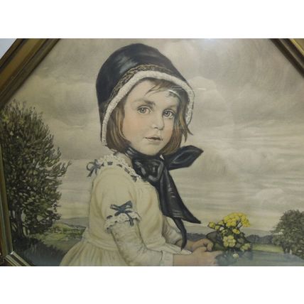 Antique Art Print by Artist, C. Max, Cornielle Max, "Girl With Yellow Flowers"