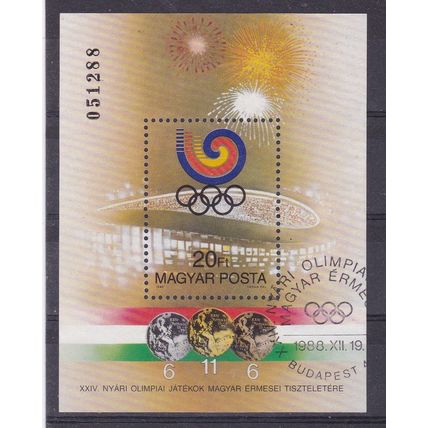 HUNGARY 1988 OLYMPIC MEDALS SOUVENIR SHEET USED/CTO SG MS3881