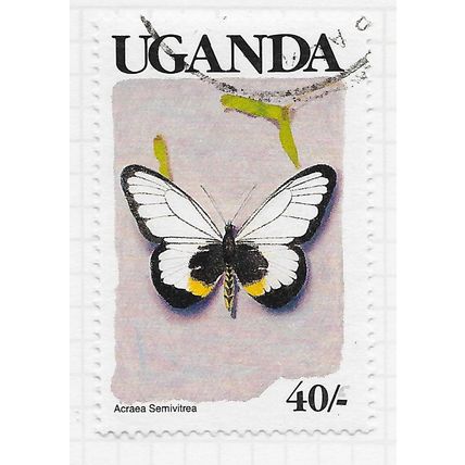UGANDA 1989 BUTTERFLIES GLASSY ACRAEA BLACK COUNTRY NAME 40/- USED