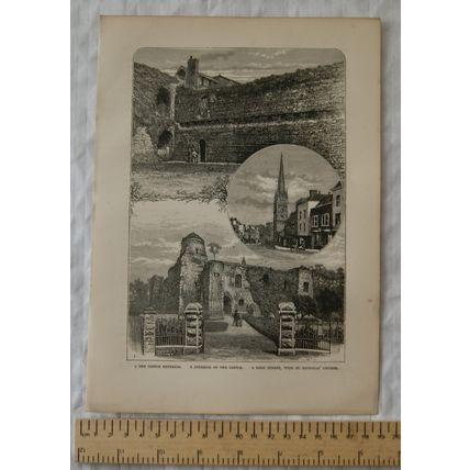 Vintage engraving Colchester Castle & St. Nicholas Church