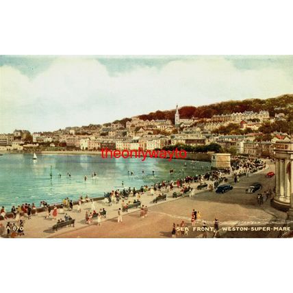 Sea Front, Weston-Super-Mare, Valentines Art Colour Postcard