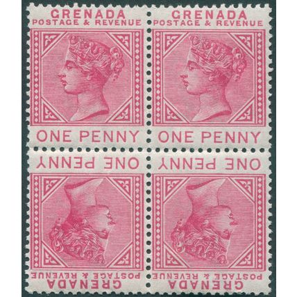Grenada 1887 1d carmine tête-bêche pairs SG40a MNH block x4