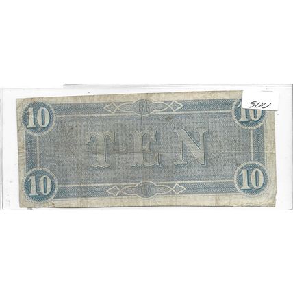 1864 Confederate $10.00 Bill EX