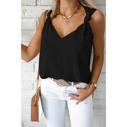 Black V Neck Knotted Shoulder Vest