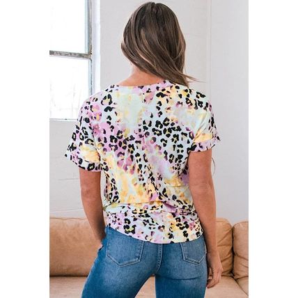 Leopard Dyed Notch V Neck Blouse
