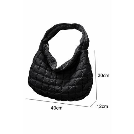 Black Quilted Zipper Large Shoulder Bag