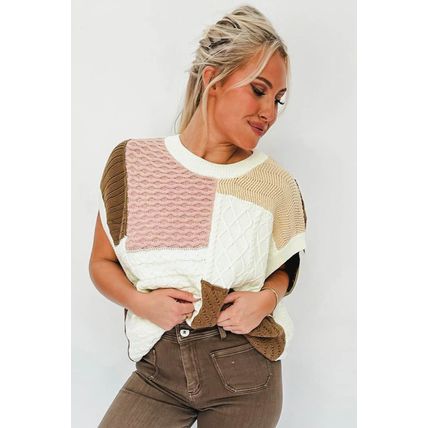 Multicolor Colorblock Mix Textured Sweater Tee