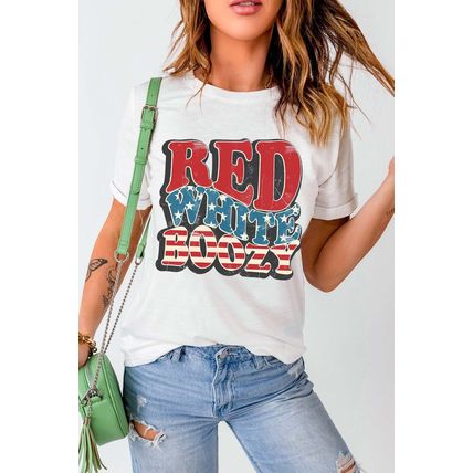 White RED WHITE BOOZY Stars and Stripes Graphic T Shirt
