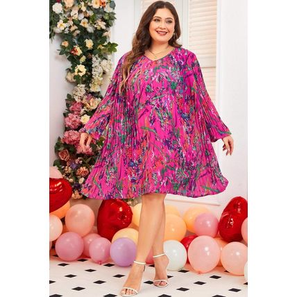 Rose Plus Size Abstract Floral Print Pleated Loose Dress