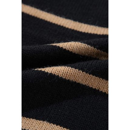 Black Stripe Buttoned V Neck Drop Shoulder Loose Cardigan
