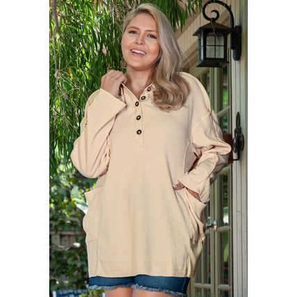 Jet Stream Plus Size Thermal Waffle Knit Henley Tunic Top