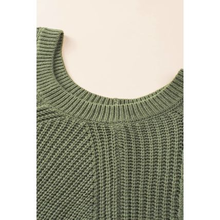 Green Hollow-out Puffy Sleeve Knit Sweater