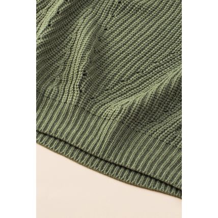 Green Hollow-out Puffy Sleeve Knit Sweater