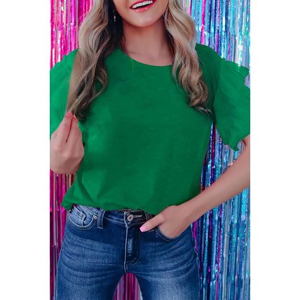 Dark Green Tulle Ruffle Sleeve Blouse