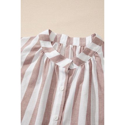 Khaki Stripe Casual Button Down Sleeveless Shirt