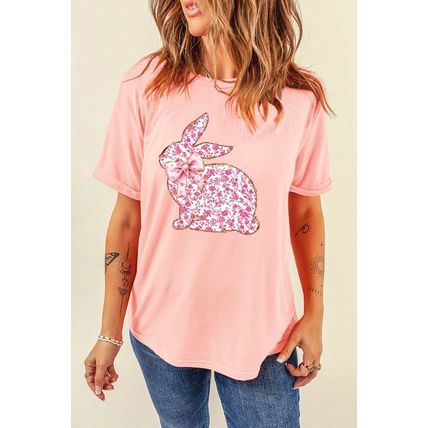 Pink Floral Bow Bunny Graphic Tee