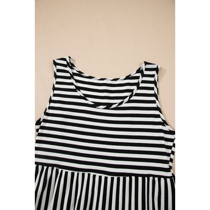 Black Stripe U Neck Sleeveless Loose Fit Mini Dress