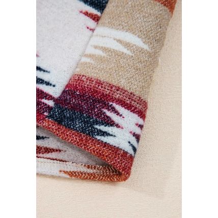 Multicolour Western Aztec Striped Patchwork Double Flap Pocket Raw Hem Shacket