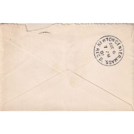 United States 1901 Groveland MA-Newton Centre MA Cover Groveland cancel written