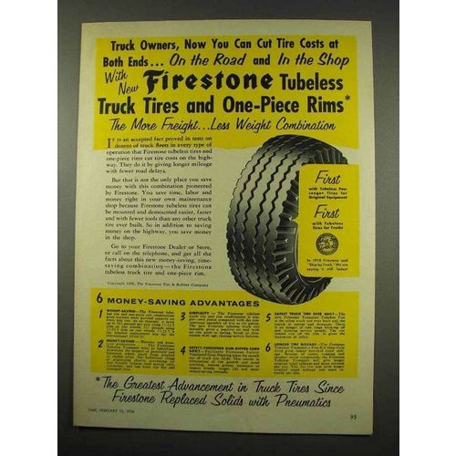1956 Firestone Truck Tires Ad - Cut Tire Costs