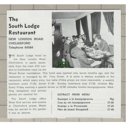 C865) The South Lodge Restaurant Chelmsford Essex Tony Green - 1972