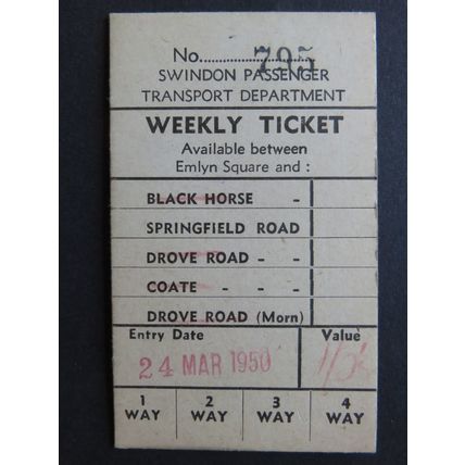 Swindon Passenger Transport Department Weekly 1950 Ticket