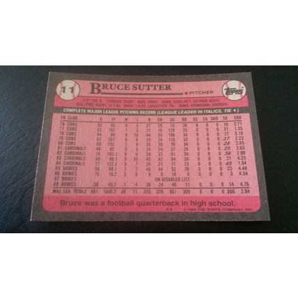1989 Topps Card # 011 Bruce Sutter Excellent (5) Atlanta Braves