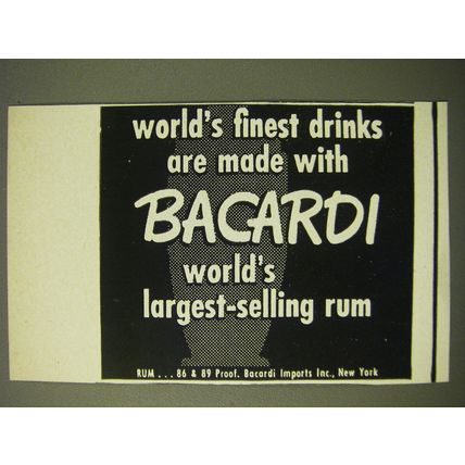 1950 Bacardi Rum Ad - World's finest drinks are made with Bacardi