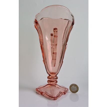 Stolzle Art Deco Pink Glass Vase.