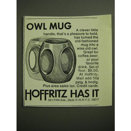 1970 Hoffritz Owl Mug Advertisement