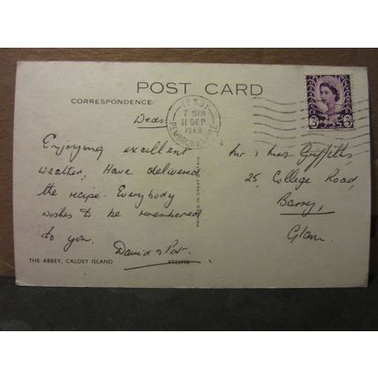 THE ABBEY, CALDEY ISLAND, PEMBROKESHIRE ..used vintage postcard 1968 postmark =