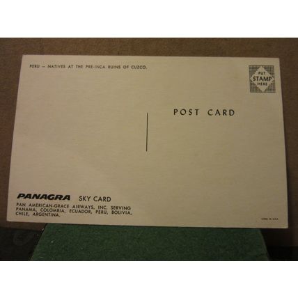 RUINS of CUZCO, PERU unused postcard by PANAGRA. PAN AMERICAN-GRACE AIRWAYS =