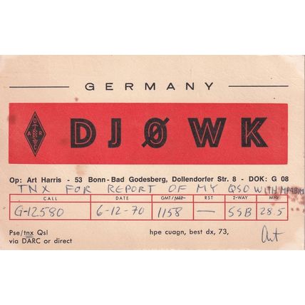Bad Godesberg 1970s QSL German Amateur Radio Card