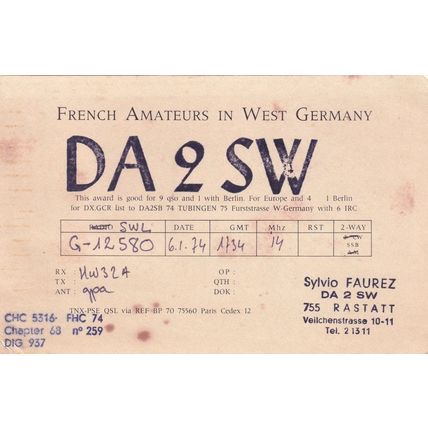 Veilchenstrasse French Amateur Radio Users in Germany 1970s QSL Card