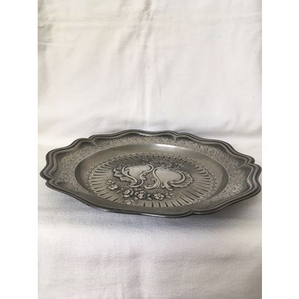 Rococo Style Pewter Tray / Fruit Tray Platter Flowers Shell & Leaves Vintage