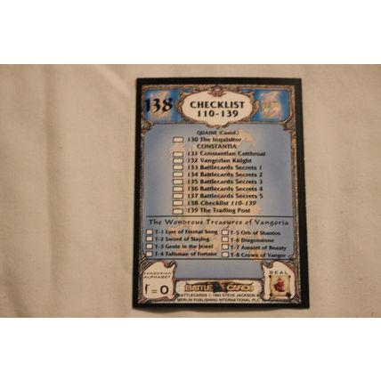 1993 Merlin Battle Cards NO. 138 CHECKLIST