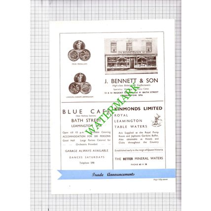 K England & Son Leamington Spa / J Bennett & Son Bakers Advert - 1930s Cutting