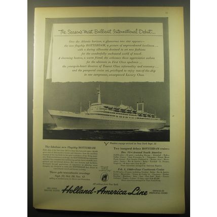 1959 Holland-America Line Cruise Ad - The season's most brilliant debut