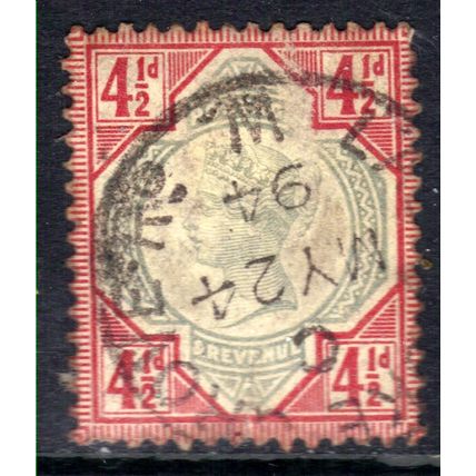 GB 1887 - 92 QV 4 1/2d Green & Carmine Pmk May 24 1894 SG 206 ( M1393 )