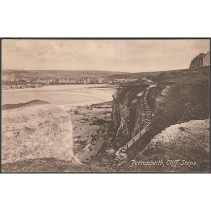 Cliff Steps, Perranporth, Cornwall, 1915 - Harvey-Mitchell Postcard