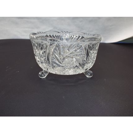 Crystal Glass Industries 24% Lead Crystal 3 Footed Pinwheel Bowl West Germany