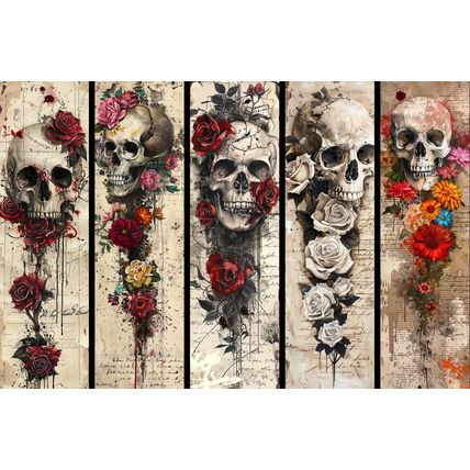 Skull Roses Flowers Bookmarks Book Markers Gift For Reader (X5)