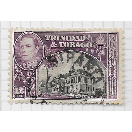 TRINIDAD & TOBAGO 1938 SIPARIA POSTMARK SG252 TOWN HALL SAN FERNANDO