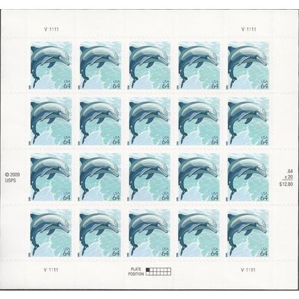 Wildlife Dolphin Sheet of Twenty 64 Cent Postage Stamps Scott 4388