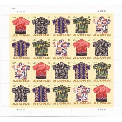 Aloha Shirts Sheet of Twenty 32 Cent Postage Stamps Scott 4592-96