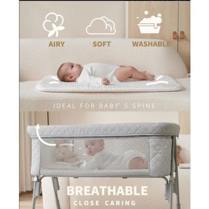 AirClub Bedside Sleeper Bassinet Adjustable Height, Breathable Mesh - Gray (Bran