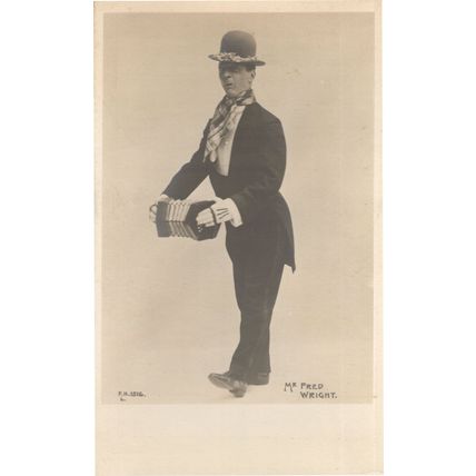 Fred Wright Old Music Hall Comedian & Antique Harmonica Real Photo Postcard