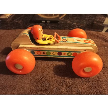 Old Vintage Original Fisher Price Bouncy Racer # 8 9 3/4" Long Working 1960