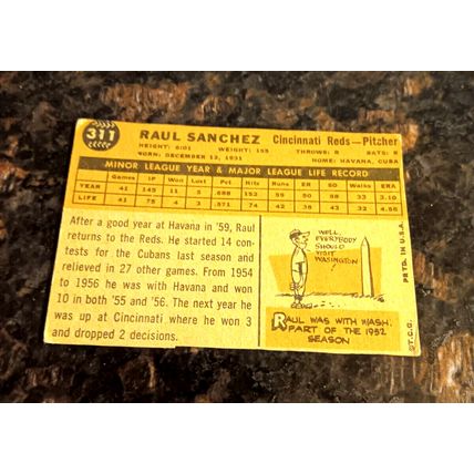 1960 Topps 311 Raul Sanchez Cincinnati Reds Pitcher 1.0 Poor No Crease